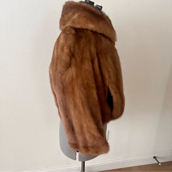 Luxury Kimble Furs Genuine Mink Fur Brown Crop Short Coat, Mint Vintage Size M